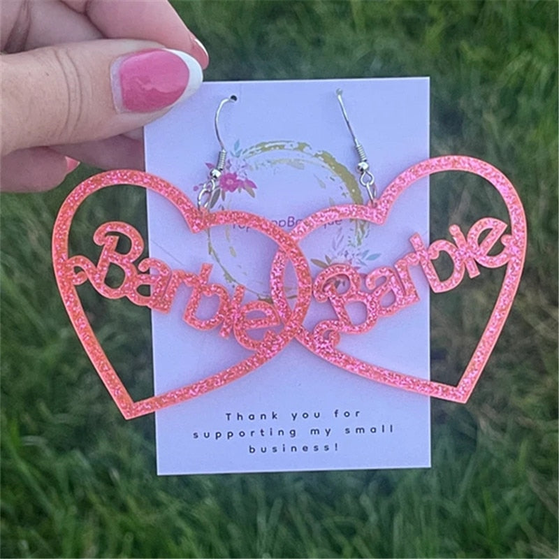 Pink Glitter Heart Earrings